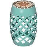 Outsunny Decorative Outdoor Stool, 12" Round Patio Side Table, Mosaic Blue