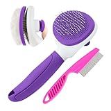 Cat Brush for Shedding, Cat Hair Brush with Release Button for Indoor Cats Dogs Self Cleaning Grooming(Purple)