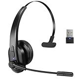 Sarevile Bluetooth Headset with USB Dongle for Computer, Single-Ear Wireless Headset with Noise Cancelling Microphone for Office & Truckers, Bluetooth V5.2 with Mute Button for Work