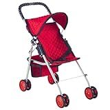 The New York Doll Collection My First Doll Stroller with Basket, Foldable Doll Stroller (Red Quilted)