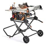 Evolution R10TBLX 10" Jobsite Table Saw with Wheeled Stand | Zero-Clearance Throat Plate | Dado Plate Included | 15A Motor | 26” Rip | 3-3/8” Cut | 0-45° Bevel | Precision Fence | Heavy Duty Portable