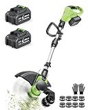 DEGGE Cordless Electric Weed Wacker, 2X 3.0Ah/ 21V/ 12" Battery Powered Weed Eater, 2 in 1 String Trimmer & Lawn Edger with Auto Feed, 650W Motor, 8 Spools for Yard Garden Sideway (Charger Included)