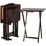 Amazon Basics Classic Foldable TV Dinner Tray Table with Storage Rack, 14.6 L x 19 W x 26 H inch, Espresso, 4-Pack