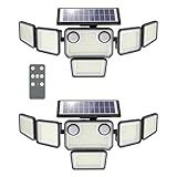 omibee Solar Lights Outdoor, 6000LM 310 LEDs Dual Motion Sensor Solar Flood Lights 6 Heads Security Wall Lights, IP65 Waterproof, Remote Control for Graden, Outside, Backyard, 2 Pack