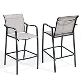 Crestlive Outdoor Bar Stools Set of 2, 500 lb Capacity Metal Patio Bar Chairs with Breathable Mesh Seat and Back – 28.7" Bar Height Stool for Backyard and Balcony (Gray)