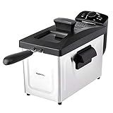 Amazon Basics 3.2-Qt (3.0L) Electric Deep Fryer with Adjustable Temperature Control, Easy Draining Basket, Viewing Window, Fast-Heating 1500W, Stainless Steel Exterior, Black & Silver