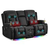 URRED Power Loveseat Recliner Sofa with Massage and Heat，Black