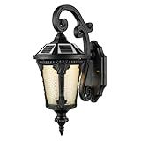 HOLKIRT Solar Outdoor Wall Light, 2200mAh 4-Color Dimmable LED Wall Sconce with Remote, Crystal-Flower Glass Shade, IP54 Waterproof Solar Porch Light, 8-10H Runtime, Hexagonal Black Frame