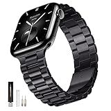 SUNFWR Compatible with Apple Watch Band 45mm 44mm 42mm for Men Women, Stainless Steel Metal iWatch Band for Apple Watch Series 9/8/7/6/5/4/3/2/1/SE/SE2(Black, 42mm 44mm 45mm No case)