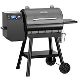 Blatomic LCD Control Wood Pellet Smoker Grill, 456 SQ. IN Cook Area, Pellet Grill with Auto Feed & Leaking Waste, 500°F Max Temperature, 8 in 1 BBQ Grill with Meat Probe, Side Table with Hooks(Black)