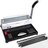 MAKEASY Comb Binding Machine - Punch 12 Sheet, Easy Punch No Jam, Heavy-Duty Metal Build, Book Binder for Office Reports & Home School Projects, Includes 100 Combs, Letter/A4/A5 Compatible