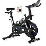 BSJ BESTGYM Exercise Bike, Brake Pad Stationary Bike with App, Low Noise Indoor Cycling Bike with 330lbs Weight Capacity, Adjustable Seat, Tablet Holder, Water Bottle Holder for Home Fitness and Weight Loss (Friction-Black)