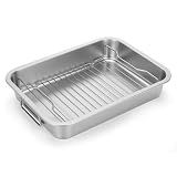 Tifanso Heavy Duty Stainless Steel Roasting Pan with Rack & Handle for Oven