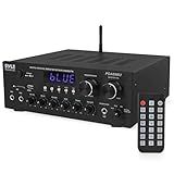 Pyle Stereo Amplifier Audio Receiver with Bluetooth Streaming, 200 Watt Peak, 2.0 Channel HiFi Sound System with MP3/USB/SD/FM Radio, RCA/Aux Inputs, Mic and Headphone Jacks, Rotary Vol Bass Treble