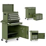 Goplus Tool Chest, 5 Drawers Rolling Tool Cabinet with Detachable Top Toolbox, Universal Lockable Wheels, Lock Bar, Protective Liner & Tool Rack, Metal Tool Storage Cart, Tool Box for Garage Workshop