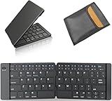 Foldable Bluetooth Keyboard - Portable Keyboard with Storage Bag, Rechargeable Full Size Ultra Slim Compatible iOS Android Windows Smartphone Tablet and Laptop (Elegant Blue-Black)