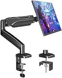 MOUNTUP Single Monitor Desk Mount Holds Screen up to 32 inch, Height Adjustable Monitor Arm, Full Motion Computer Monitors Stand with Clamp/Grommet Base, VESA Mounts Fit 4.4-17.6lbs Computer, Black