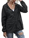 JMinger Women's Raincoats Windbreaker Rain Jacket Waterproof Lightweight Outdoor Hooded Rain Poncho with Pockets Black