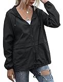 JMinger Women's Raincoats Windbreaker Rain Jacket Waterproof Lightweight Outdoor Hooded Rain Poncho with Pockets Black