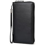 Bveyzi Women RFID Blocking Wallet Leather Zip Around Phone Clutch Large Capacity Ladies Travel Purse Wristlet (Black)