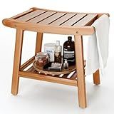 Bamboo Shower Bench for Inside Shower to Sit on,Waterproof Shower Stool for Shaving Legs,Spa Bathroom Shower Chair with Storage Shelf, Bathroom Bench Seat for Senior Adult Disabled Elderly