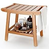 Bamboo Shower Stool Bench,Shower Chair for Inside Shower with Storage Shelf