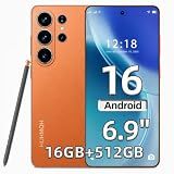 HUHMQH I26U Unlocked Phone, Android 16 Cell Phone-16+512GB Storage, 6.9" inch+120Hz Smartphone,7000mAh Long Battery Life,108MP Camera+Dual SIM Cards/GPS/Face Unlock Cell Phone(Orange)