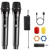 Wireless Microphone, Rechargeable Fixed Frequency Handheld Wireless Mic, Dual Cordless Dynamic Mic with Rechargeable Receiver-160ft Range, Karaoke Microphone for Party Singing Church Speech DJ Wedding