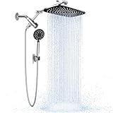 Veken [1.8gpm Eco-Flow] 11.8 Inch Rain Shower Head with 6 Modes Handheld Water Spray,Wide Showerhead Combo with Extension Arm-housewarming gifts, Dual Shower with Anti-Clog Nozzles,Silver Chrome