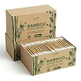 1050pcs CGR Organic cotton Swabs, 100% Cotton Double-Tipped, Bamboo Sticks(compostable), Travel Pack(3 Pack of 350 Swabs Total)