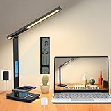 10 in 1 Smart Desk Lamp Led, Desk Light for Colleage Drom Room Office, Eye-Caring Table Lamp with Night Light, Lamp for Desk with 10W Wireless Charger, Dimmable Touch Lamp, Birthday Gifts for Women