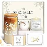 iAOVUEBY Thank You Gifts for Women, Employee & Teacher Appreciation Gift Set for Coworker Boss Mentor Secretary, Thank You Gift Box with Being Awesome Glass Candle Card