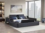 WAQINBR Queen Size Smart Bed, Multifunctional Leather Bed Frame with Massage Recliner/Upholstered Headboard/Music Speaker/USB Port/Storage Space, Modern Luxury Bed Frame(Black)