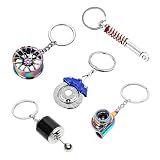 KVAEY 5 PCS Car Parts Model Key Chains, Metal Turbo Keychain Set, Trendy Shock-Absorbent Car Parts Key Chain for Men Women (Blue+Black)