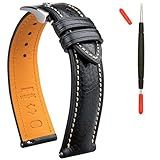 Gomvadr Italian Leather Watch Band Tuscany Natural Vegetable-Tanned Leather Strap,18mm 19mm 20mm 21mm 22mm XL XXL Quick Release Replacement Watch Straps for Men and Women, Thick and Soft(Black / Silver Buckle, 20mm-Standard)