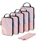 BAGSMART Compression Packing Cubes for Travel, 6 Set Travel Packing Cubes for Suitcases, Compression Suitcase Organizers Bag Set, Lightweight Packing Organizers Baby Pink