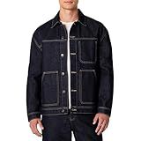 Amazon Essentials Men's Rigid Denim Relaxed-Fit Utility Jacket with Pockets, Rinse, Large