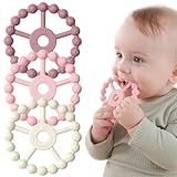3 Pack Ring Teether Baby Infant Toys, Baby Essentials, Silicone Teething Ring Toys for Babies 0-6 Months, Seposeve Toddler Teethers 6-12 Months 12-24 Months, Infant Teething Relief, Purple Pink White