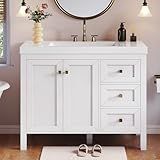 YITAHOME 42" Bathroom Vanity with Sink Set, Vintage Bathroom Cabinet Vanity with Resin Basin, Extra Large Storage with 2 Soft-Closing Doors & 3 Drawers, White