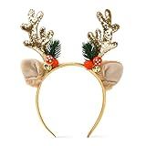 Ychelhr Christmas Headbands, Christmas Glitter Elk Antlers Headbands, Cute Xmas Hair Bands Holiday Party Gift for Girls Women (Gold)
