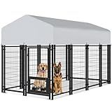 Vagger 8x4x5FT Outdoor Dog Kennel for Large Dogs,Extra Large Welded Wire Fence Playpen for Outside,Newly Upgraded Security Door Lock and Panel Connector/UV-Resistant Waterproof Roof Cover