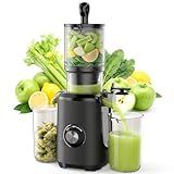 NEWBULIG Cold Press Juicer Machines, Masticating Juicer with High Juice Yield, Reverse Function, Stops Oxidation and Easy to Clean for Vegetables & Fruits, Black
