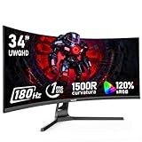 Gawfolk 34 Inch Ultrawide Curved 180Hz Gaming Computer Monitor,1500R PC Screen 21:9 UWQHD (3440x1440),120% sRGB,Adaptive Sync,178° Viewing Angle,Display Port、HDMI,Compatible with Wall mounting -Black