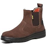 GUBANGDUN Steel Toe Work Boots for Men Slip Resistant Welding Work Boots Slip-on Safety Shoes For Industrial Construction (Brown, Adult, Men, 9, Numeric, US Footwear Size System, Medium)