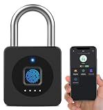 eLinkSmart Fingerprint Gym Locker Lock, Keyless Biometric Padlock, Weatherproof Digital Bluetooth App Smart Combination Pad Lock for Outdoor Fence Gate School Storage Unit Pool Shed - Black