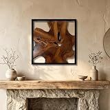 Warmaxx Teak Live Edge Carved Wood Wall Art Decor 27.8" Square Wooden Decor