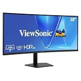 ViewSonic VG3820C 38 Inch 1600p Ultrawide Curved Monitor, IPS Display with 96W USB-C and KVM Switch for Productive Multi-Tasking, Advanced Ergonomics, HDMI, and DisplayPort Inputs