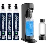 Drinkmate OmniFizz Sparkling Water Maker & Soda Streaming Machine | Carbonates Any Drink | ULTIMATE BUNDLE | Includes Three 60L CO2 Cartridges + Two BPA-Free Bottles (Matte Black)
