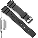 MRW200H Series Watchbands Compatible with Casio MRW-200H Resin Watch Strap Stainless steel Pin Buckle Replacemnet Bracelet (Black band black buckle)