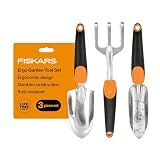 Fiskars 3-Piece Garden Hand Tools Set w/Trowel, Transplanter & Cultivator